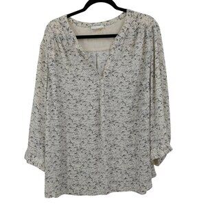 Dalia Floral Sketch Print Top Women Size 3X Corporate Office Neutral Minimalist